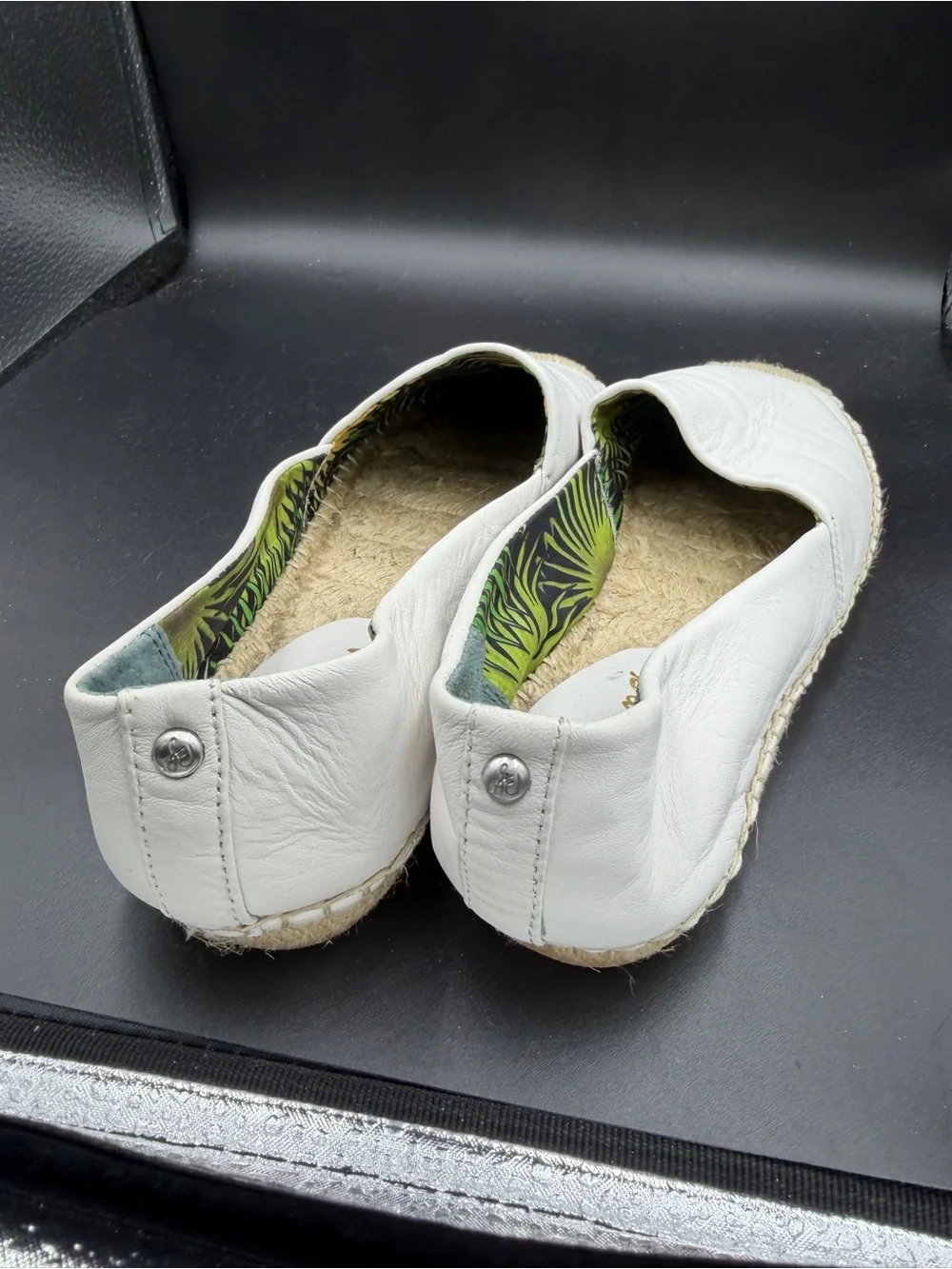 Sam Edelman white  Leather Espadrille Slip-Ons with Palm-Print Lining